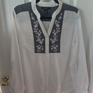 Style & Co. White Embellished Mandarin Collar Blouse
